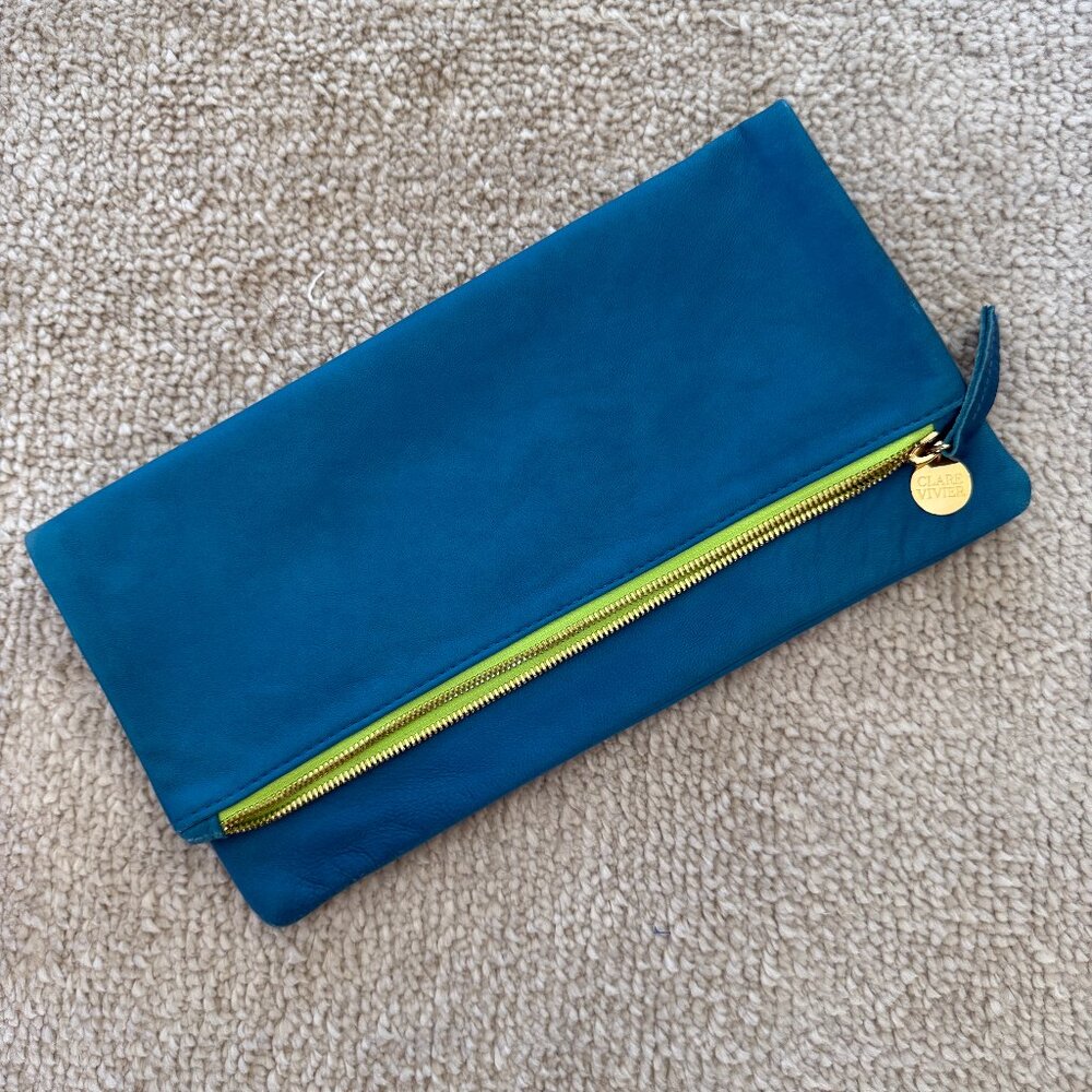 Clare V Blue Clutch with Gold Zipper
